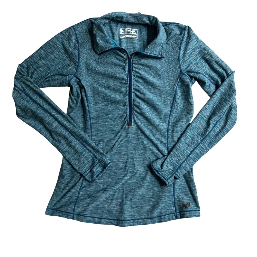 New Balance Womens NB Dry Half Zip Space Dye Pullover Teal Thumbholes Medium